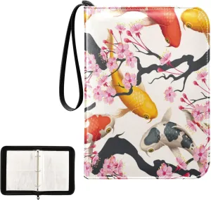 Card Binder 400 Pockets Trading Card Binder Holder with 50 Removable Sleeves,Card Binder Album with Zipper Portable Card Folder for Baseball Football Games Sports Cards,Koi Fish