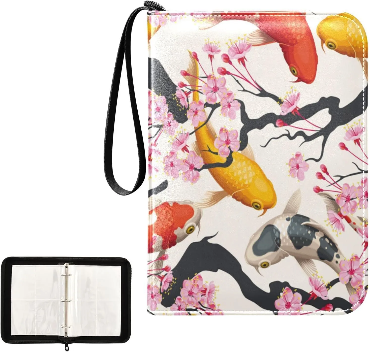Card Binder 400 Pockets Trading Card Binder Holder with 50 Removable Sleeves,Card Binder Album with Zipper Portable Card Folder for Baseball Football Games Sports Cards,Koi Fish
