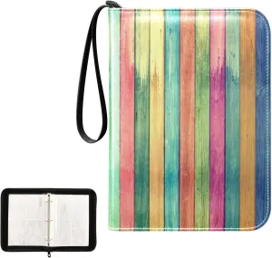 Card Binder 400 Pockets Trading Card Binder Holder with 50 Removable Sleeves,Card Binder Album with Zipper Portable Card Folder for Baseball Football Games Sports Cards,Vintage Colorful Wood