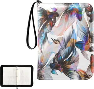 Card Binder 400 Pockets Trading Card Binder Holder with 50 Removable Sleeves,Card Binder Album with Zipper Portable Card Folder for Baseball Football Games Sports Cards,Watercolor Golden Fish