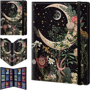 Card Binder 9 Pocket Trading Card Album Folder 900 Side Loading Pocket Binder Baseball Card Binder with Moon Floral Flower Pattern Design Card Binder for Game Cards & Sports Cards