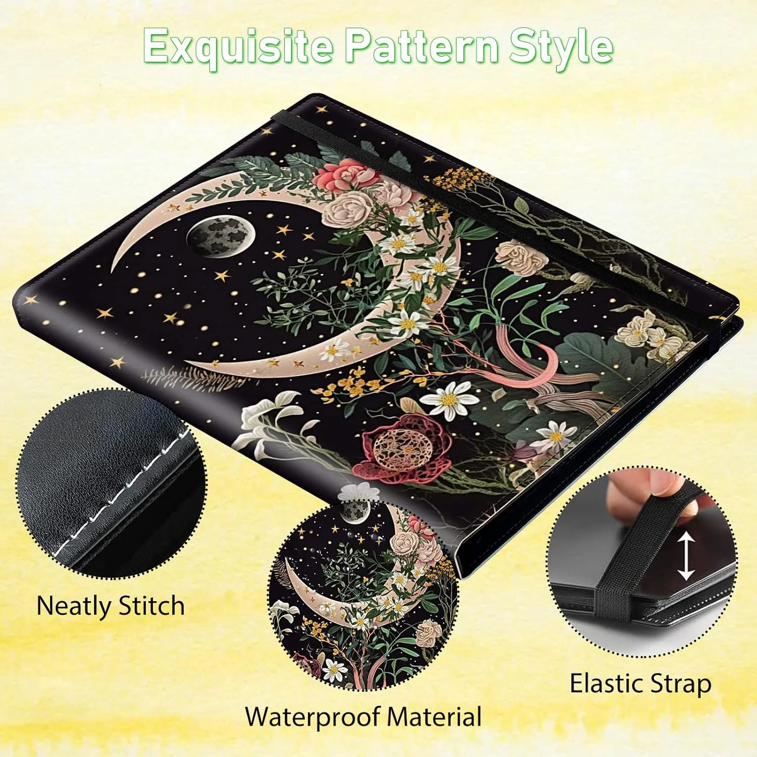 Card Binder 9 Pocket Trading Card Album Folder 900 Side Loading Pocket Binder Baseball Card Binder with Moon Floral Flower Pattern Design Card Binder for Game Cards & Sports Cards