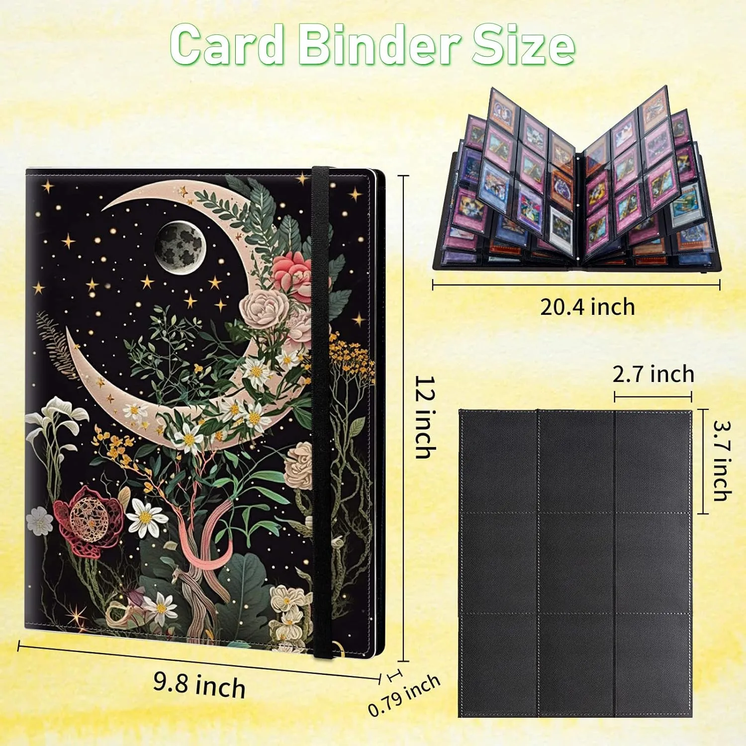 Card Binder 9 Pocket Trading Card Album Folder 900 Side Loading Pocket Binder Baseball Card Binder with Moon Floral Flower Pattern Design Card Binder for Game Cards & Sports Cards