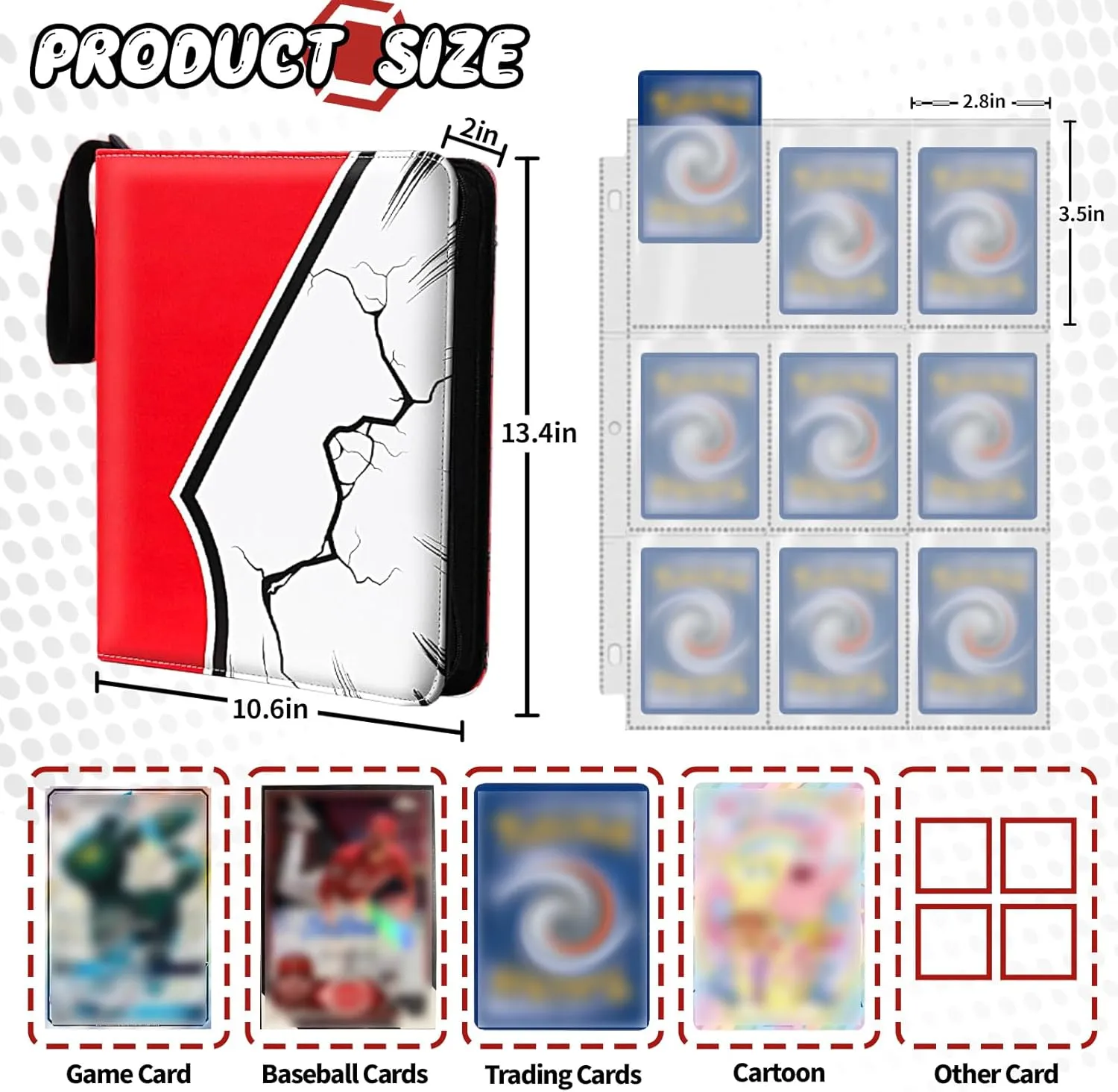 Card Binder for Trading Card 9 Pocket, 900 Pockets Card Holder with 50 Removable Sleeves, Waterproof Trading Binders for Standard Size Cards Display Storage Carrying Case
