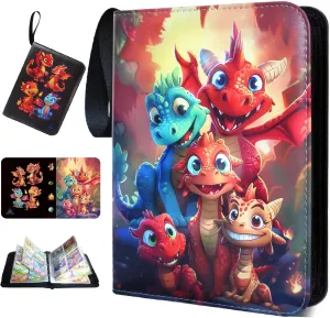 Card Binder with Original Design On Cover,Trading Card Binder with 4 Pockets Holds 400 Cards,Pokemans Cards Binder Album for Birthday Gifts, Christmas Gifts, etc.for Boys and Girls [Dragon-A]