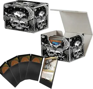 Card Deck Box with 100 Pack Sleeves 2PCS, MTG Commander Deck Box for Trading Cards, 100  Sleeved Cards with PU Leather Magnetic Card Storage Box for Single Sports TCG CCG, Skull Moon Butterfly