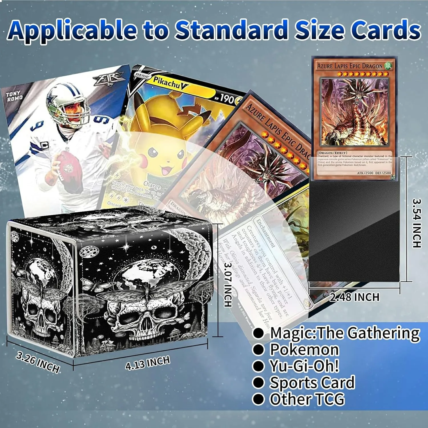 Card Deck Box with 100 Pack Sleeves 2PCS, MTG Commander Deck Box for Trading Cards, 100  Sleeved Cards with PU Leather Magnetic Card Storage Box for Single Sports TCG CCG, Skull Moon Butterfly