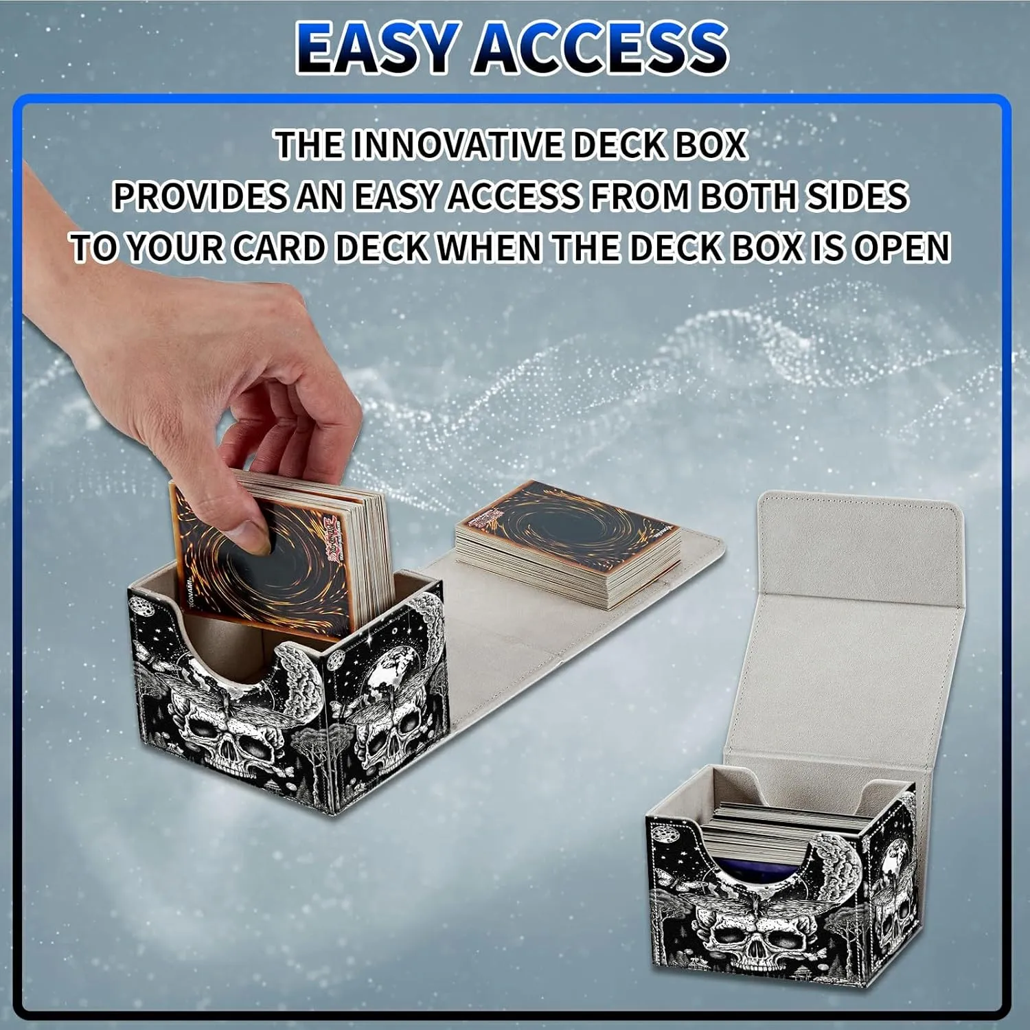 Card Deck Box with 100 Pack Sleeves 2PCS, MTG Commander Deck Box for Trading Cards, 100  Sleeved Cards with PU Leather Magnetic Card Storage Box for Single Sports TCG CCG, Skull Moon Butterfly