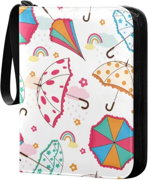 Cartoon Umbrella Pattern Card Binder for Trading Cards, 4 Pocket with 50 Sleeves up to 400 Cards, Double Sided Pockets Card Holder Carry Case for Baseball Card, Football Card, Gaming Cards