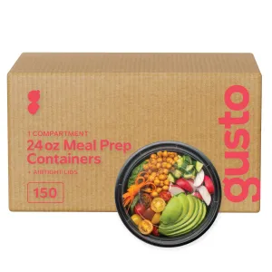 [Case of 150] 24 oz - Round Reusable Meal Prep Containers - Microwaveable, Dishwasher and Freezer Safe, BPA-Free, Bento Boxes and Convenience Food Storage with Lids, Stackable