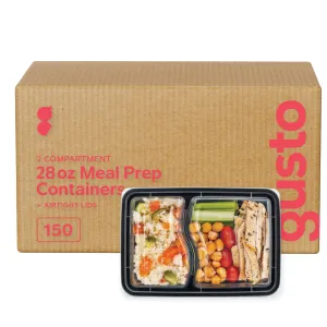 [Case of 150] 28 oz - 3 Compartment Reusable Meal Prep Containers - Microwaveable, Dishwasher and Freezer Safe, BPA-Free, Portion Control and Convenience Food Storage with Lids, Stackable