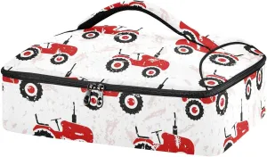 Casserole Carrier Red Old Wheeled Tractors White Insulated Casserole Dish Carrier Lunch Carrier Bag Portable Hot Cold Food Holder Tote Delivery Bag for Picnic Potluck Beach