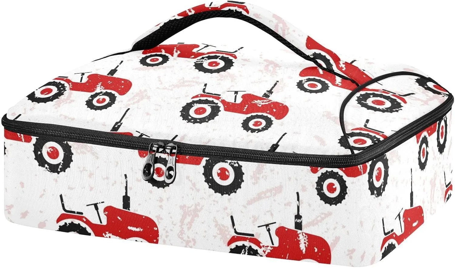 Casserole Carrier Red Old Wheeled Tractors White Insulated Casserole Dish Carrier Lunch Carrier Bag Portable Hot Cold Food Holder Tote Delivery Bag for Picnic Potluck Beach
