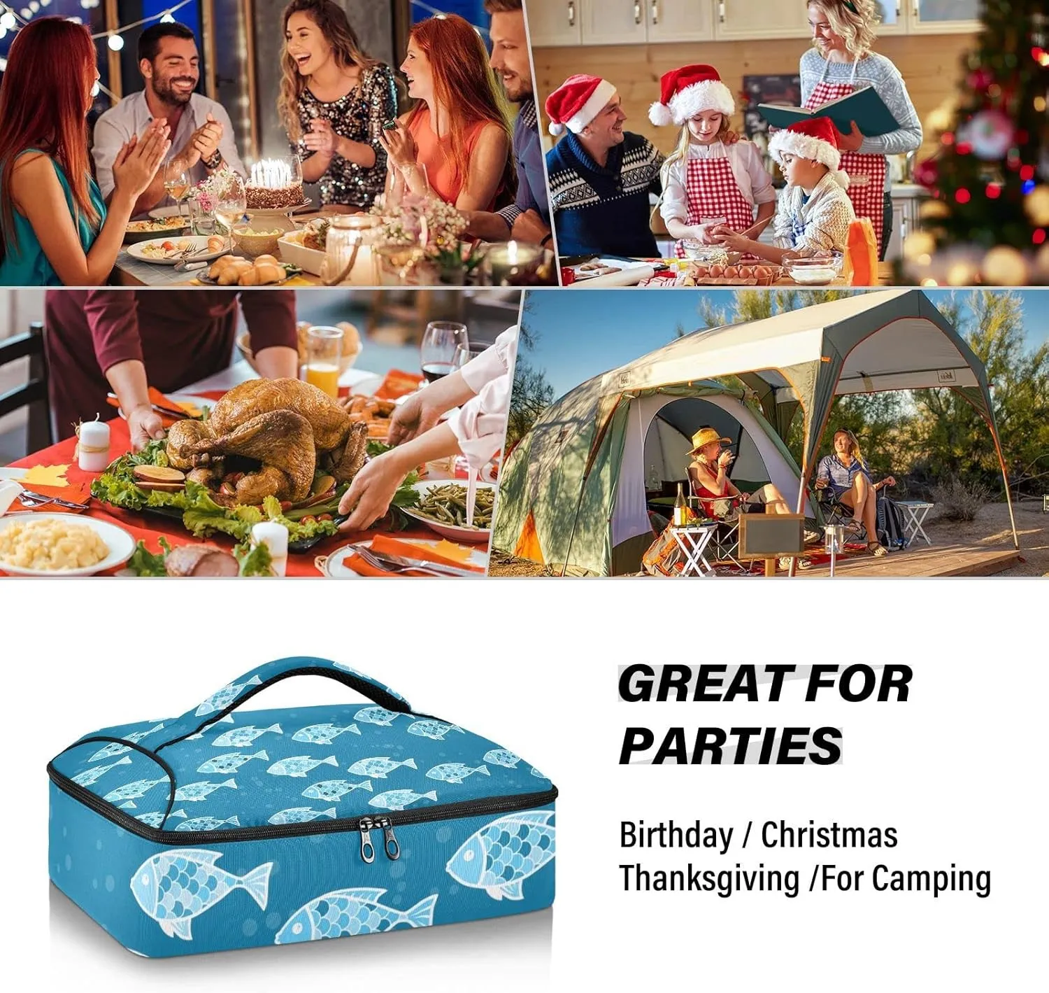 Casserole Carriers for Hot or Cold Food Reusable Casserole Dish Carrier Insulated Thermal Large Capacity Durable Perfect for Party Camping Family Gatherings Yellow Fish