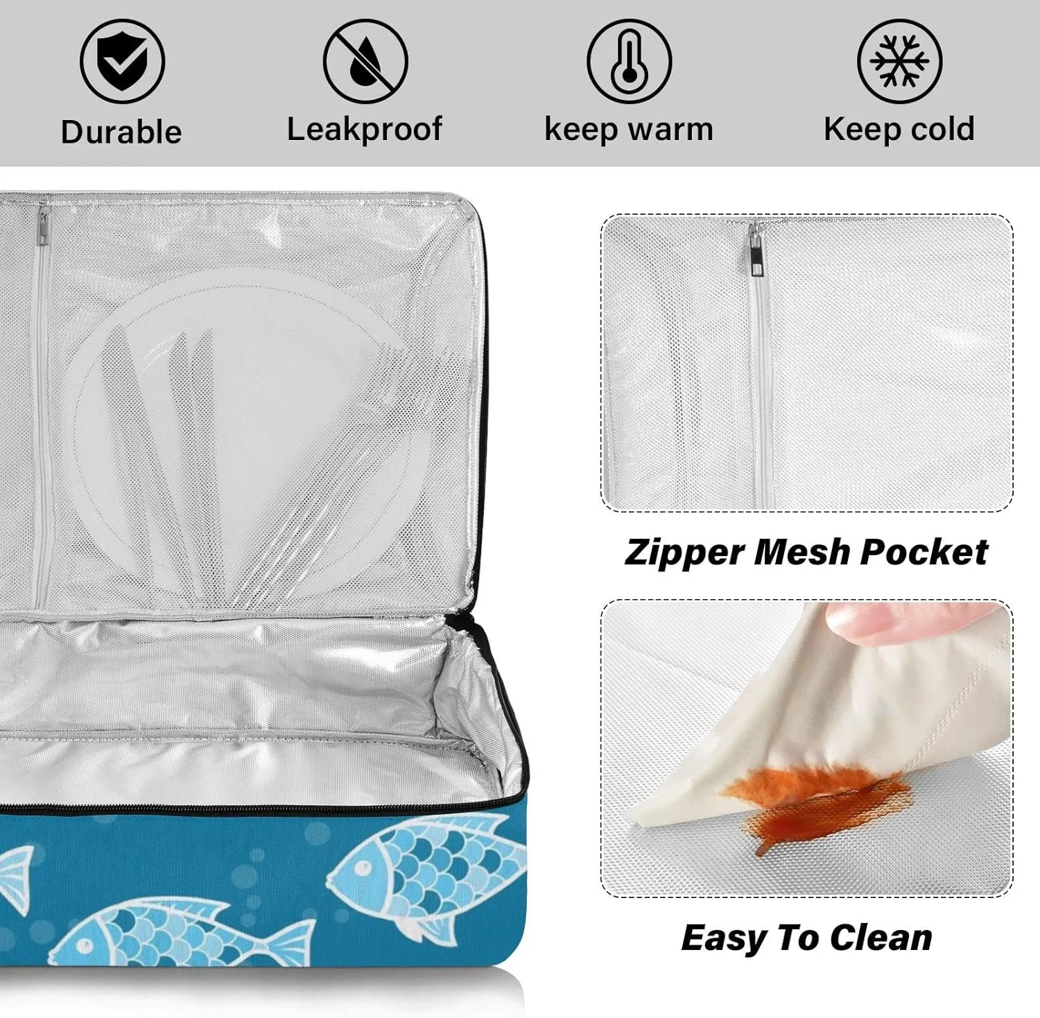 Casserole Carriers for Hot or Cold Food Reusable Casserole Dish Carrier Insulated Thermal Large Capacity Durable Perfect for Party Camping Family Gatherings Yellow Fish