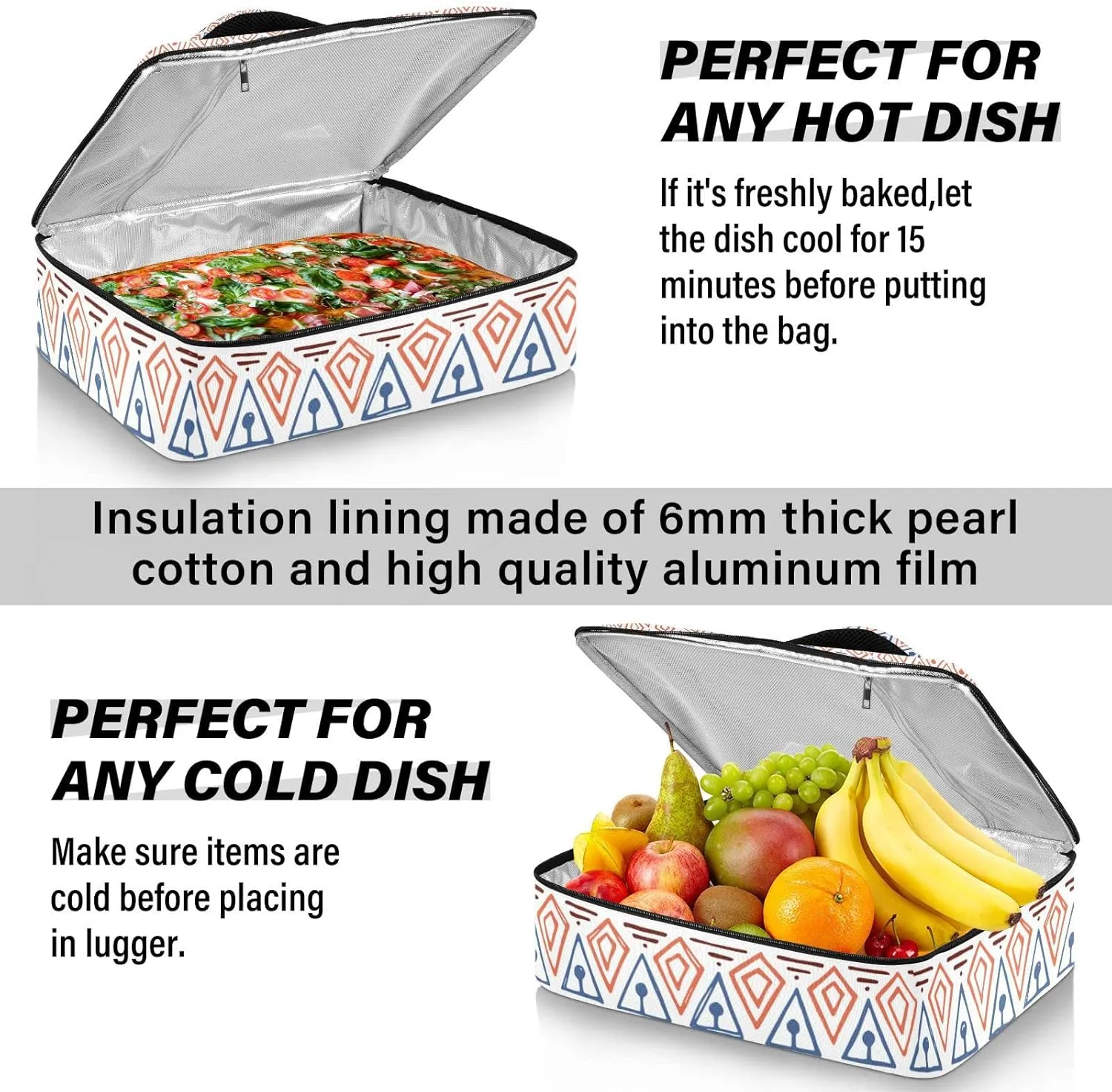 Casserole Carriers for Hot or Cold Food Reusable Casserole Dish Carrier Insulated Thermal Large Capacity Durable Perfect for Party Camping Family Gatherings Yellow Fish