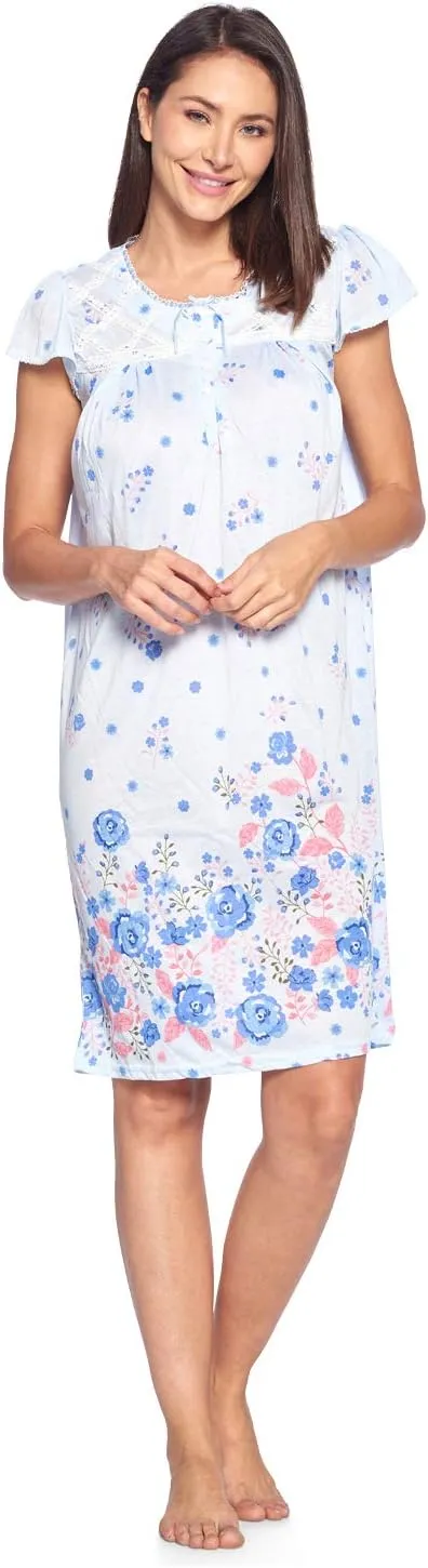 Casual Nights Women's Smocked Lace Short Sleeve Nightgown