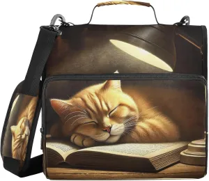 Cat Lamp Book Zipper Binder Bag 3 Ring File Folder Document Organizer Large Zippered Binders Multi Pockets with Strap Handle for School College Office Supplies