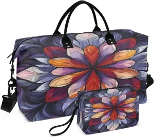 CEBUGI Boho Flower Pattern Quilted Duffle Bag for Women Large Carry On Travel Weekend Bag Hospital Bags for Labor and Delivery