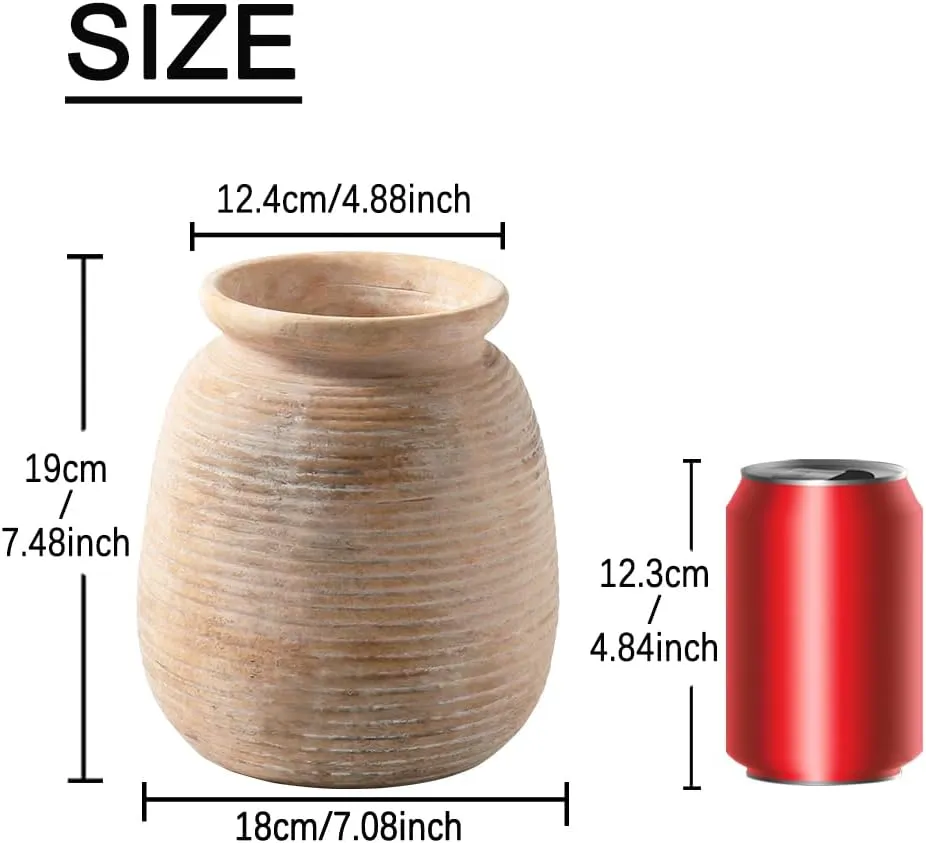 Ceramic Rustic Vase, Neutral Pottery Farmhouse Vases Home Decor, 7.48" Terracotta Pampas Flowers Decorative Vase for Table Entryway Mantel Bookshelf Bedroon Bathroom Living Room