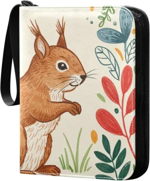 Charming Squirrel Pattern Card Binder for Trading Cards, 4 Pocket with 50 Sleeves up to 400 Cards, Double Sided Pockets Card Holder Carry Case for Baseball Card, Football Card, Gaming Cards