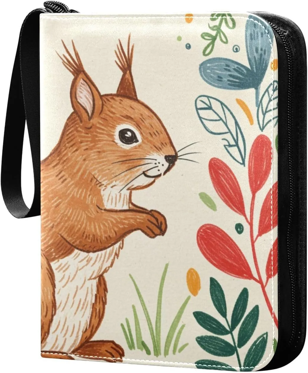 Charming Squirrel Pattern Card Binder for Trading Cards, 4 Pocket with 50 Sleeves up to 400 Cards, Double Sided Pockets Card Holder Carry Case for Baseball Card, Football Card, Gaming Cards