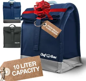 Chef Sac Insulated Lunch Bag for Men - Blue, Reusable, Water Resistant, Durable, Lightweight, Adjustable Shoulder Strap, Keeps Food Fresh