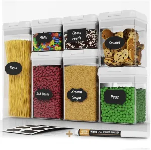 Chef's Path Airtight Food Storage Containers Set - 7 PC - Pantry Organization and Storage 100% Airtight, BPA Free Clear Plastic, Kitchen Canisters for Flour, Sugar and Cereal