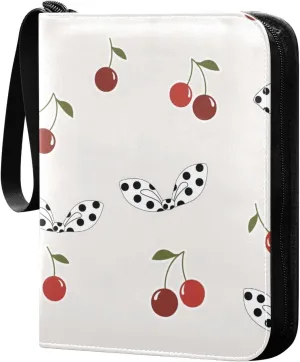 Cherries and White Polka Dot Bows Pattern Card Binder for Trading Cards, 4 Pocket with 50 Sleeves up to 400 Cards, Double Sided Pockets Card Holder Carry Case for Baseball Card, Football Card, Gaming