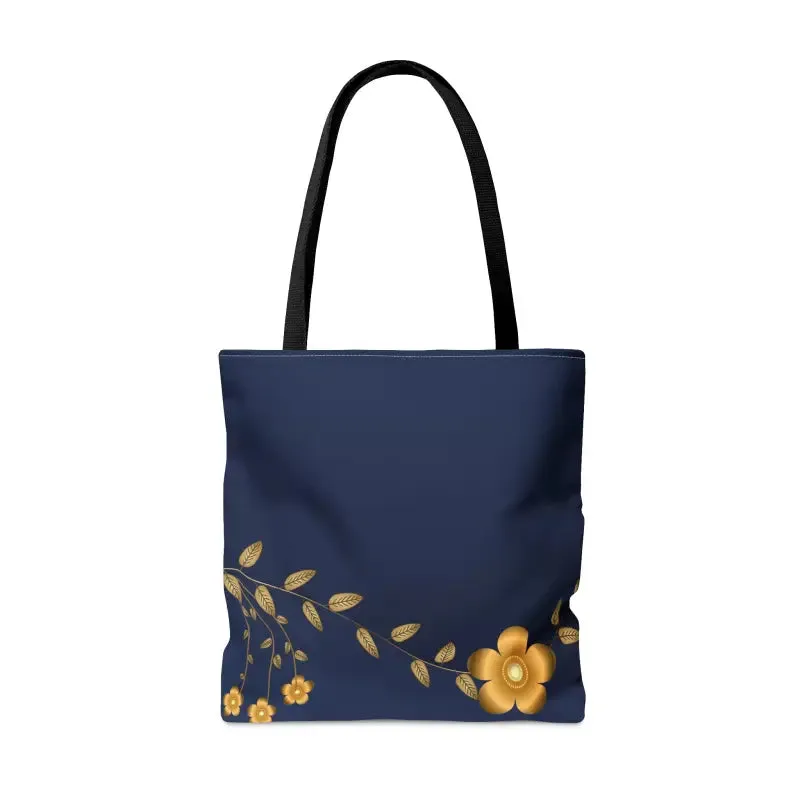 Chic Gold Flowers Navy Blue Tote Bag