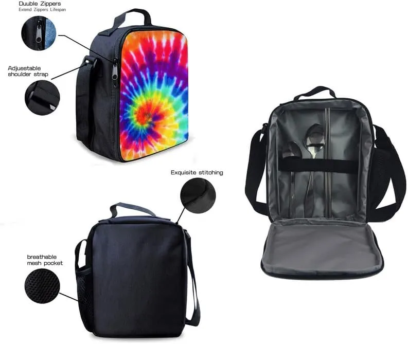 Chinoiserie Lion Dancing School Bag Set for Teens, 3 Piece Chinese Mythical Animal Large Capacity Backpack Set, White Daypack with Lunch Bag and Pencil Case for Teens