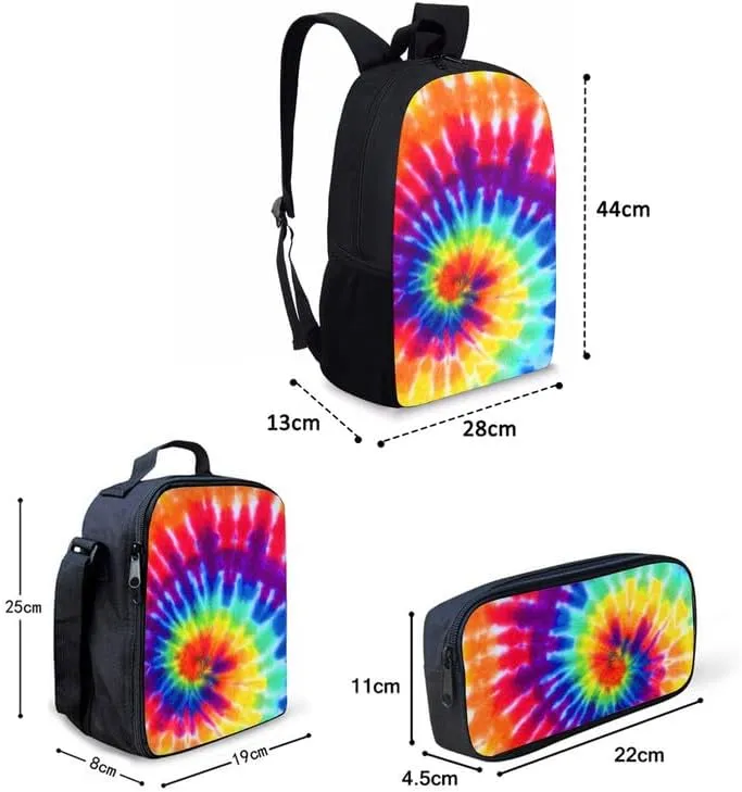 Chinoiserie Lion Dancing School Bag Set for Teens, 3 Piece Chinese Mythical Animal Large Capacity Backpack Set, White Daypack with Lunch Bag and Pencil Case for Teens