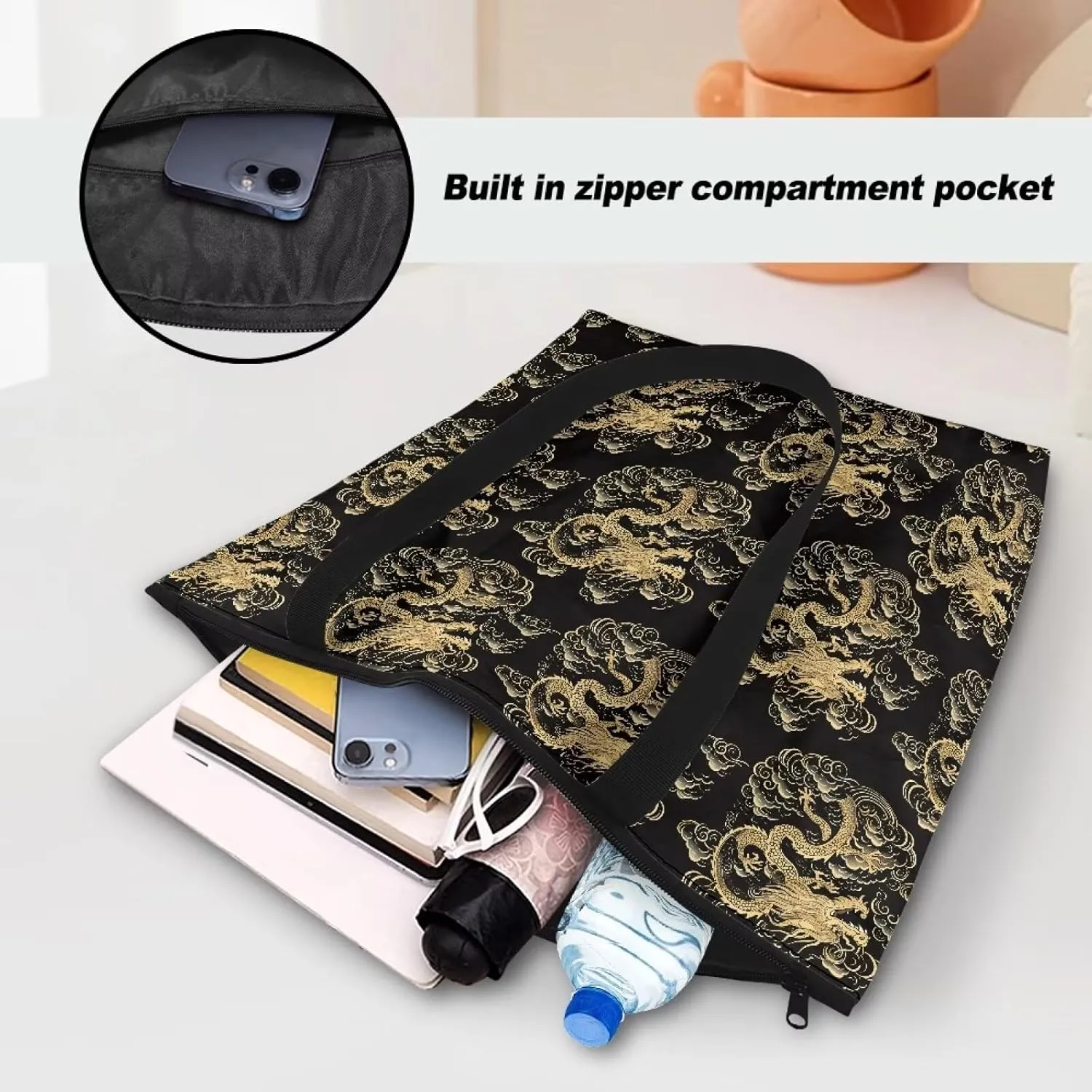 Christmas Pinecone Foldable Tote Bags, Adorable Dog Animal Handbag, Retro Flower Field Reusable Paper Commute Bag