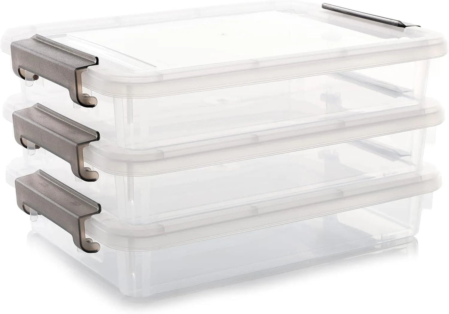 Citylife 3 PCS Plastic Storage Bins with Latching Lids Portable Project Case Clear File Box Stackable Storage Containers for Organizing A4 Paper, Photo, Document, Scrapbook