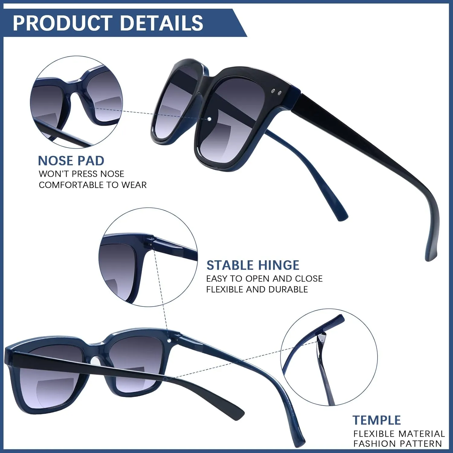 CLASAGA Bifocal Reading Glasses Sunglasses Readers for Women Men, UV400 Protection Sun Readers Spring Hinges Retro Frame