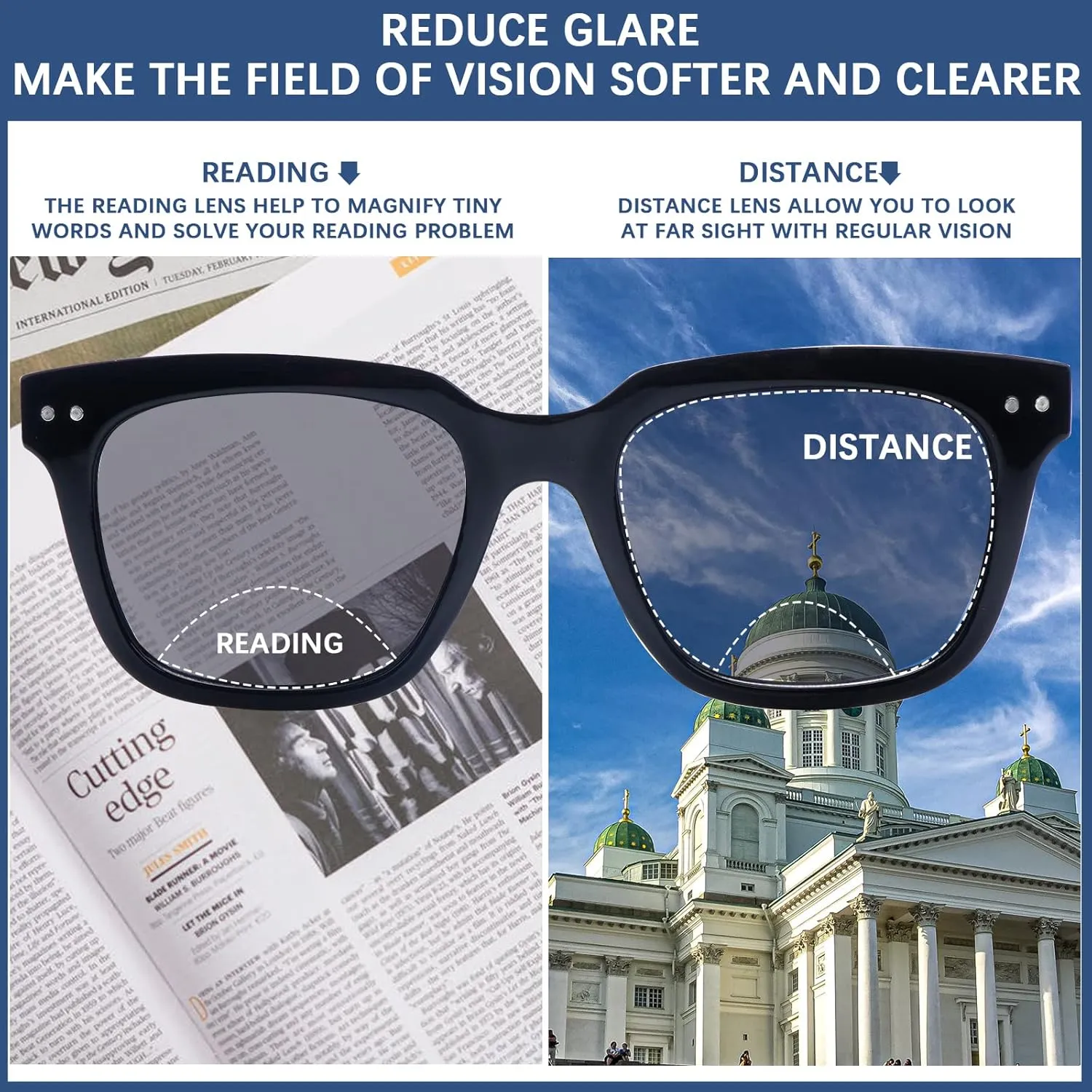 CLASAGA Bifocal Reading Glasses Sunglasses Readers for Women Men, UV400 Protection Sun Readers Spring Hinges Retro Frame