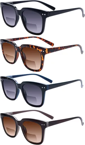 CLASAGA Bifocal Reading Glasses Sunglasses Readers for Women Men, UV400 Protection Sun Readers Spring Hinges Retro Frame