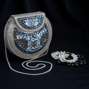 Classic White Stone Adorned Circle Clutch