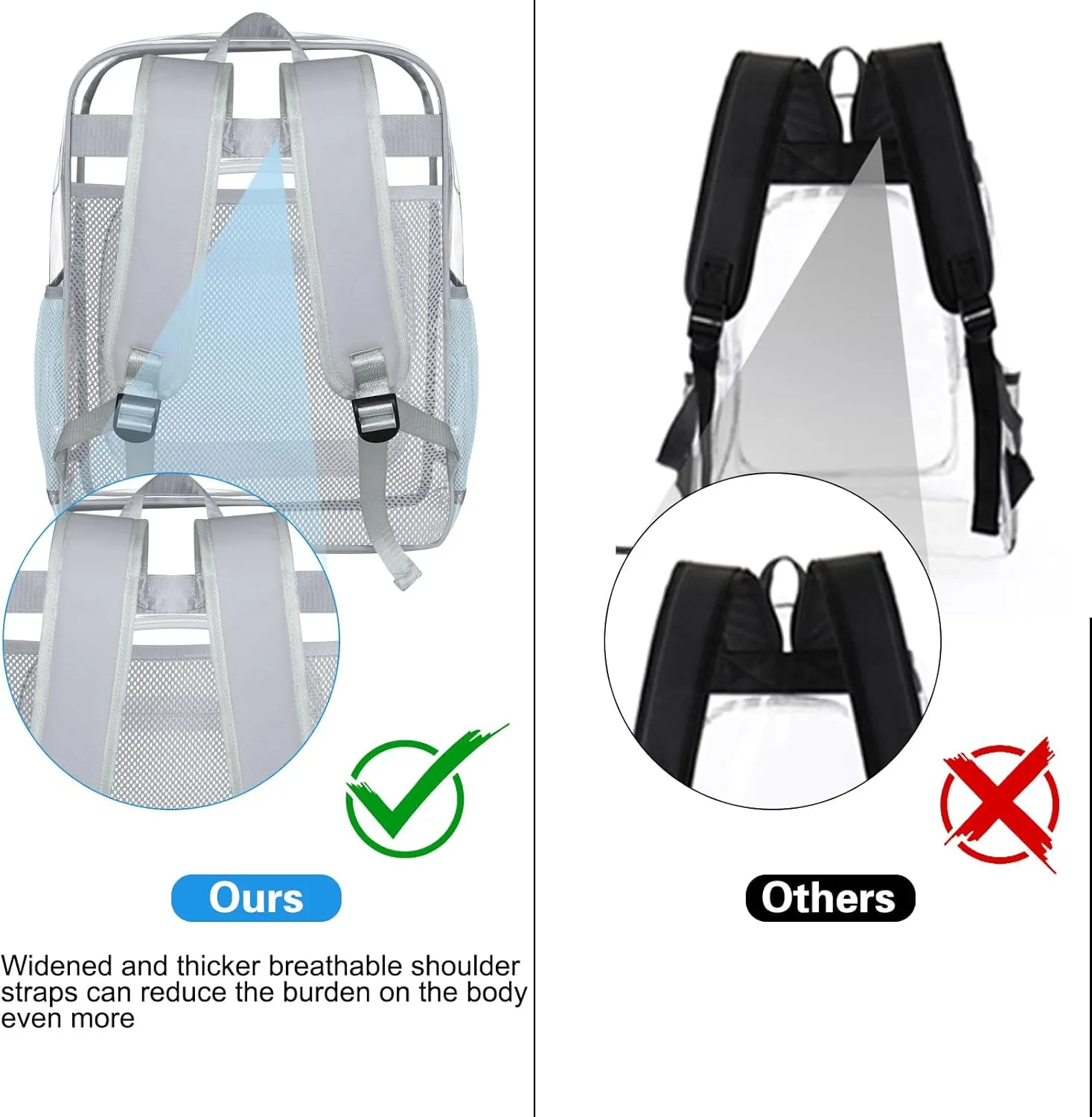 Clear Bookbag,Clear Backpack for School,Heavy Duty PVC Transparent Backpack, With Water-Resistant PVC Plastic Material and Ruggedly Ruinforced Shoulder Straps