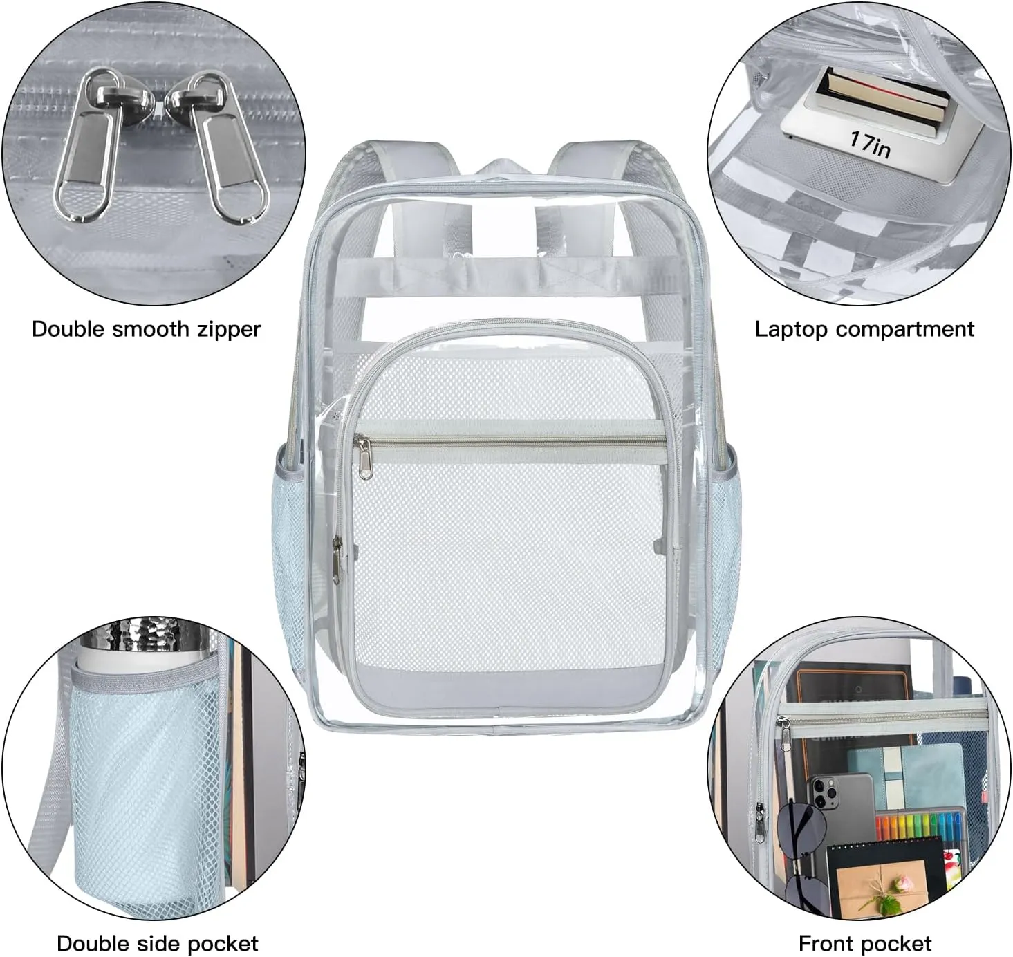Clear Bookbag,Clear Backpack for School,Heavy Duty PVC Transparent Backpack, With Water-Resistant PVC Plastic Material and Ruggedly Ruinforced Shoulder Straps