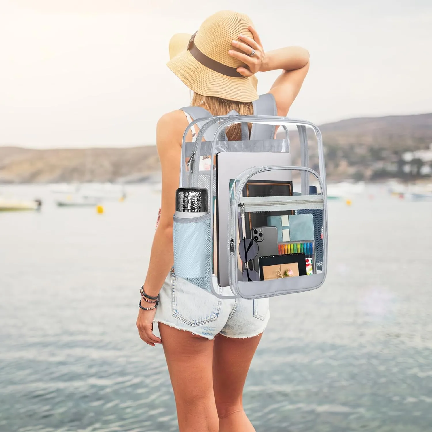 Clear Bookbag,Clear Backpack for School,Heavy Duty PVC Transparent Backpack, With Water-Resistant PVC Plastic Material and Ruggedly Ruinforced Shoulder Straps