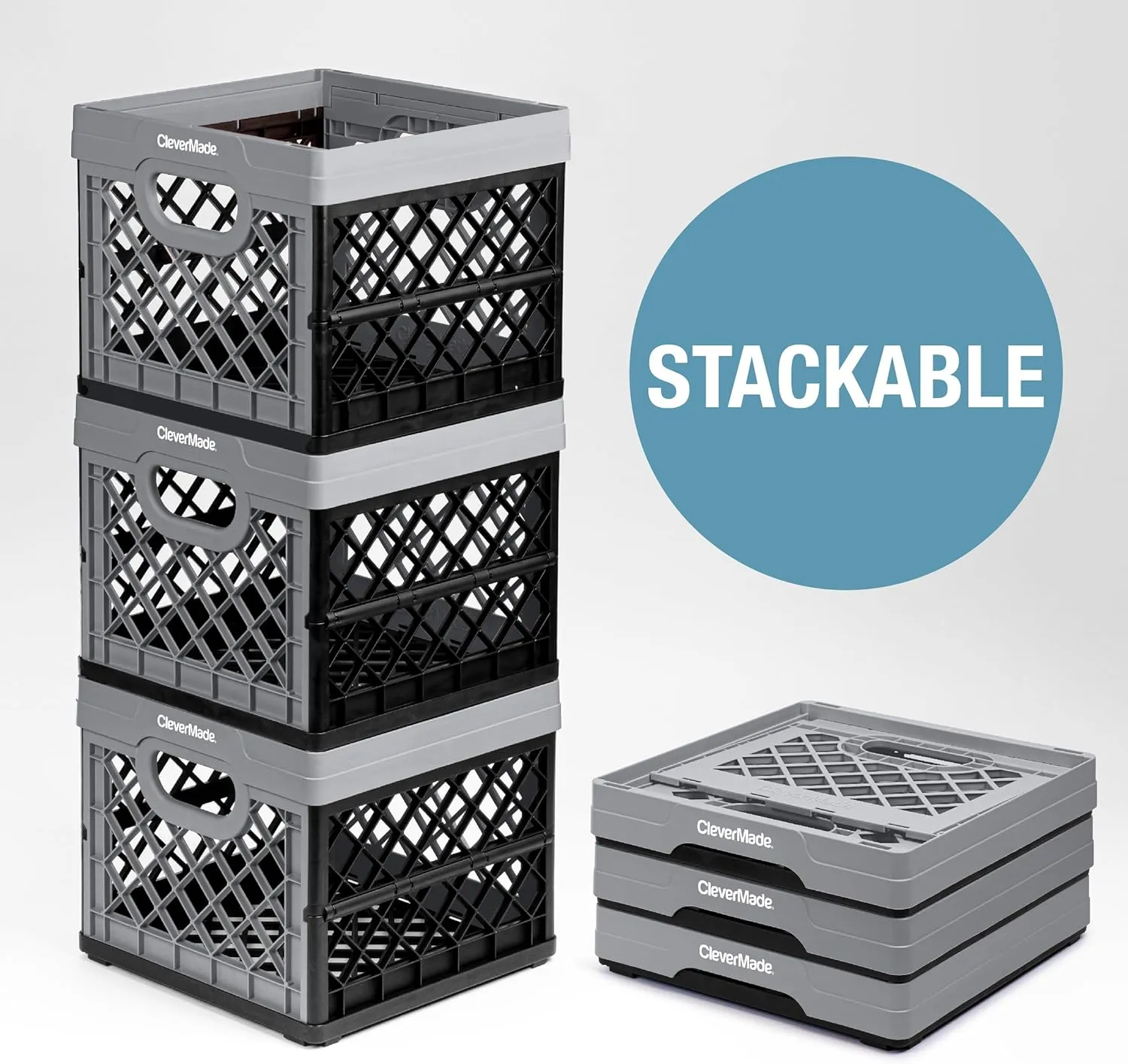CleverMade Collapsible Milk Crate, Red, 1PK - 25L (6 Gal) Stackable Storage Bins, Holds 50lbs Per Bin - Clevercrates are Heavy Duty, Plastic Collapsible Storage Crate for Multi Purposes