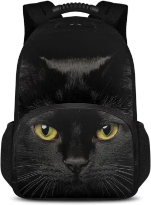 COEQINE Black 3D Cat Backpack with Lunch Box Compartment,Cute Insulated Cooler Backpack Lunch Box for Women Hiking Large Capacity Bookbag for Camping