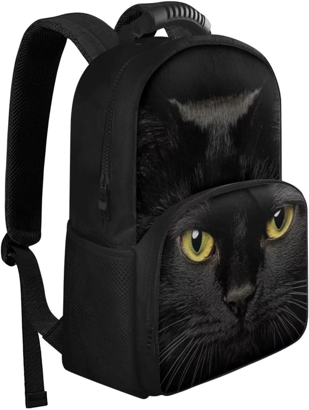 COEQINE Black 3D Cat Backpack with Lunch Box Compartment,Cute Insulated Cooler Backpack Lunch Box for Women Hiking Large Capacity Bookbag for Camping