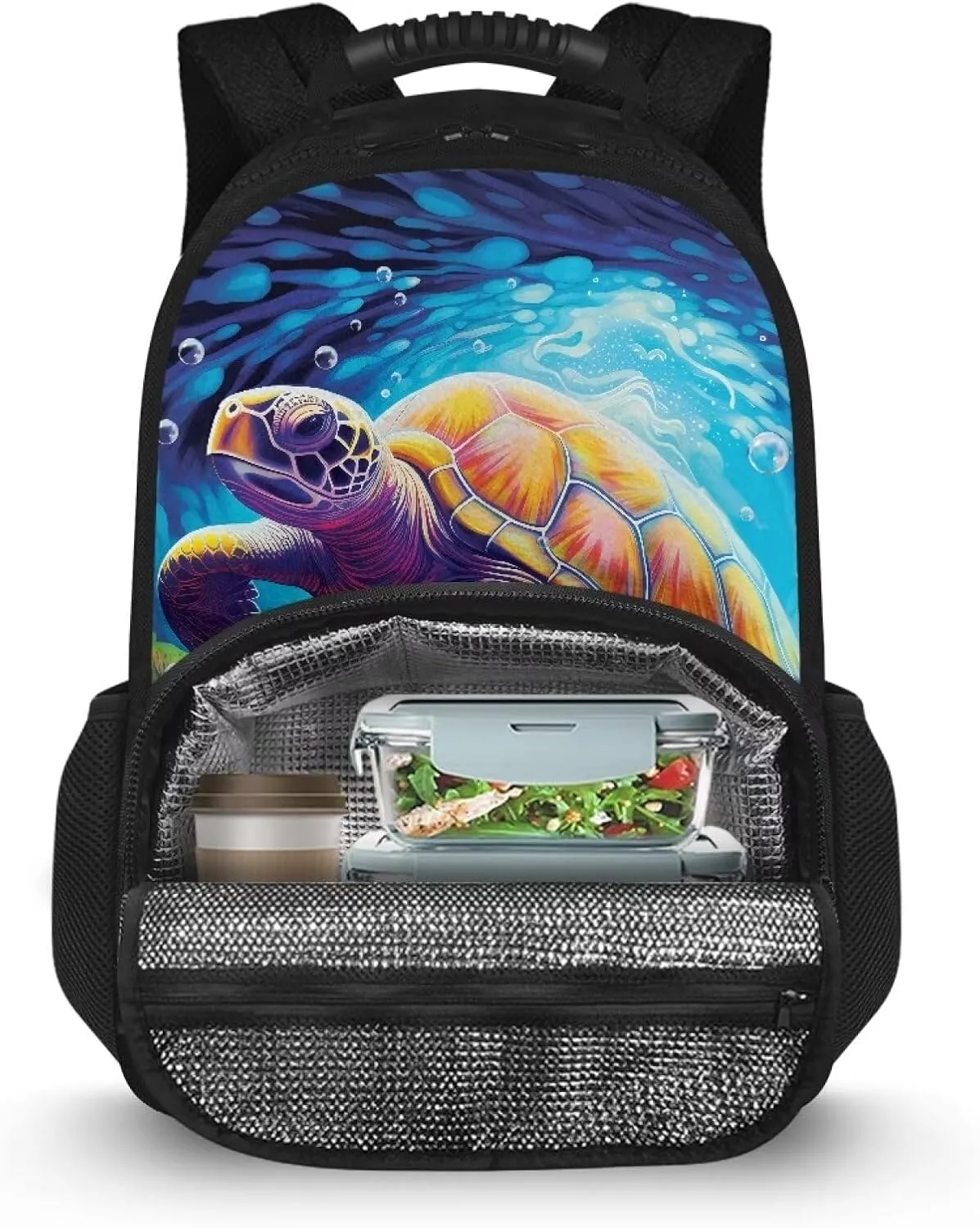 COEQINE Sea Turtle Water Lunch Backpack Travel Beach Backpack With Lunch Compartment Insualted Lunch Backpack for Women Cool Animal Bookbag With Water Bottle Holder