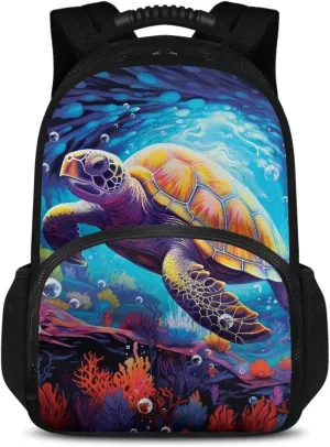 COEQINE Sea Turtle Water Lunch Backpack Travel Beach Backpack With Lunch Compartment Insualted Lunch Backpack for Women Cool Animal Bookbag With Water Bottle Holder