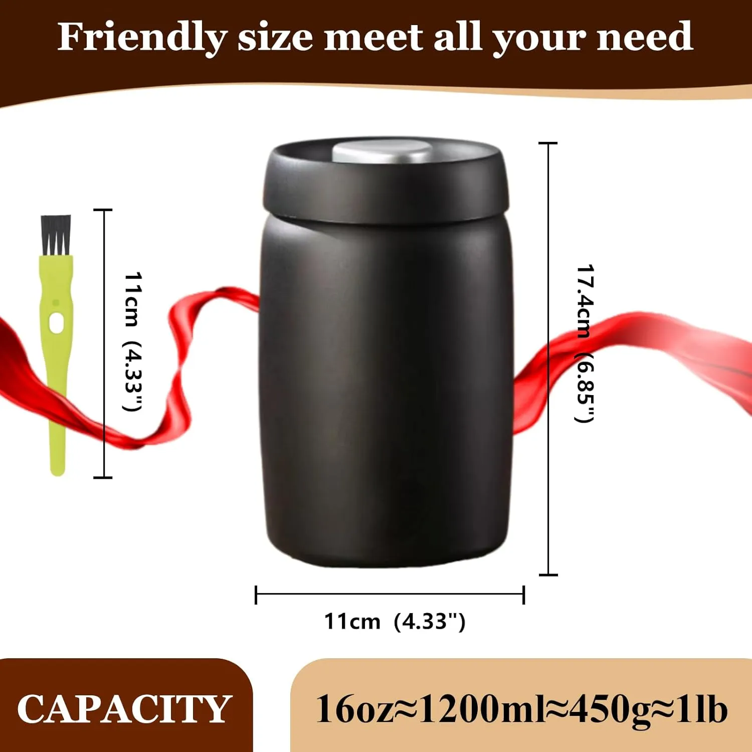 Coffee Vacuum Canister, 16oz Coffee Bean Storage, Stainless Steel Airtight Food Storage Container, Press Out Excess Air Preserve Food Freshness, Perfect for Coffee Beans,Loose Leaf Tea