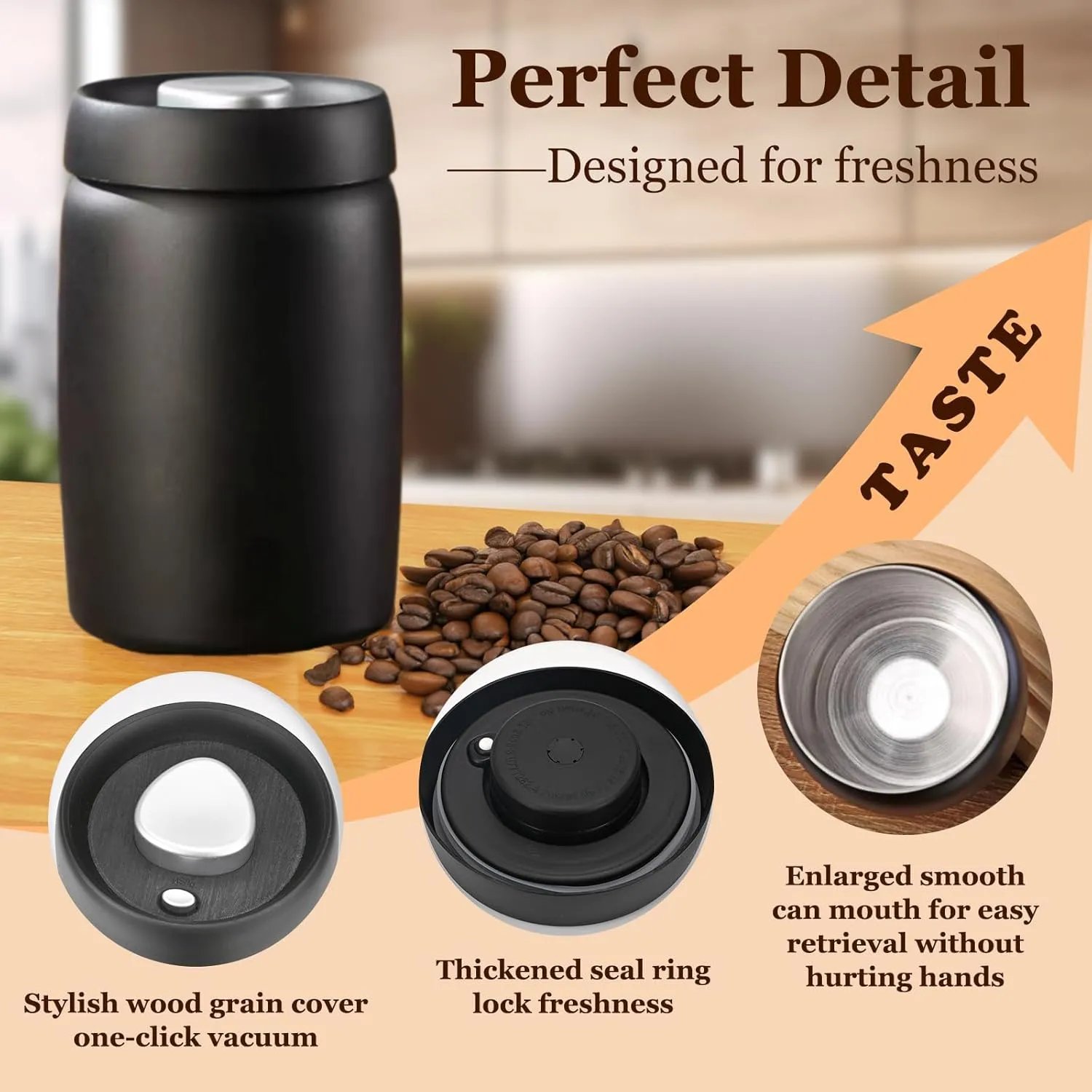 Coffee Vacuum Canister, 16oz Coffee Bean Storage, Stainless Steel Airtight Food Storage Container, Press Out Excess Air Preserve Food Freshness, Perfect for Coffee Beans,Loose Leaf Tea