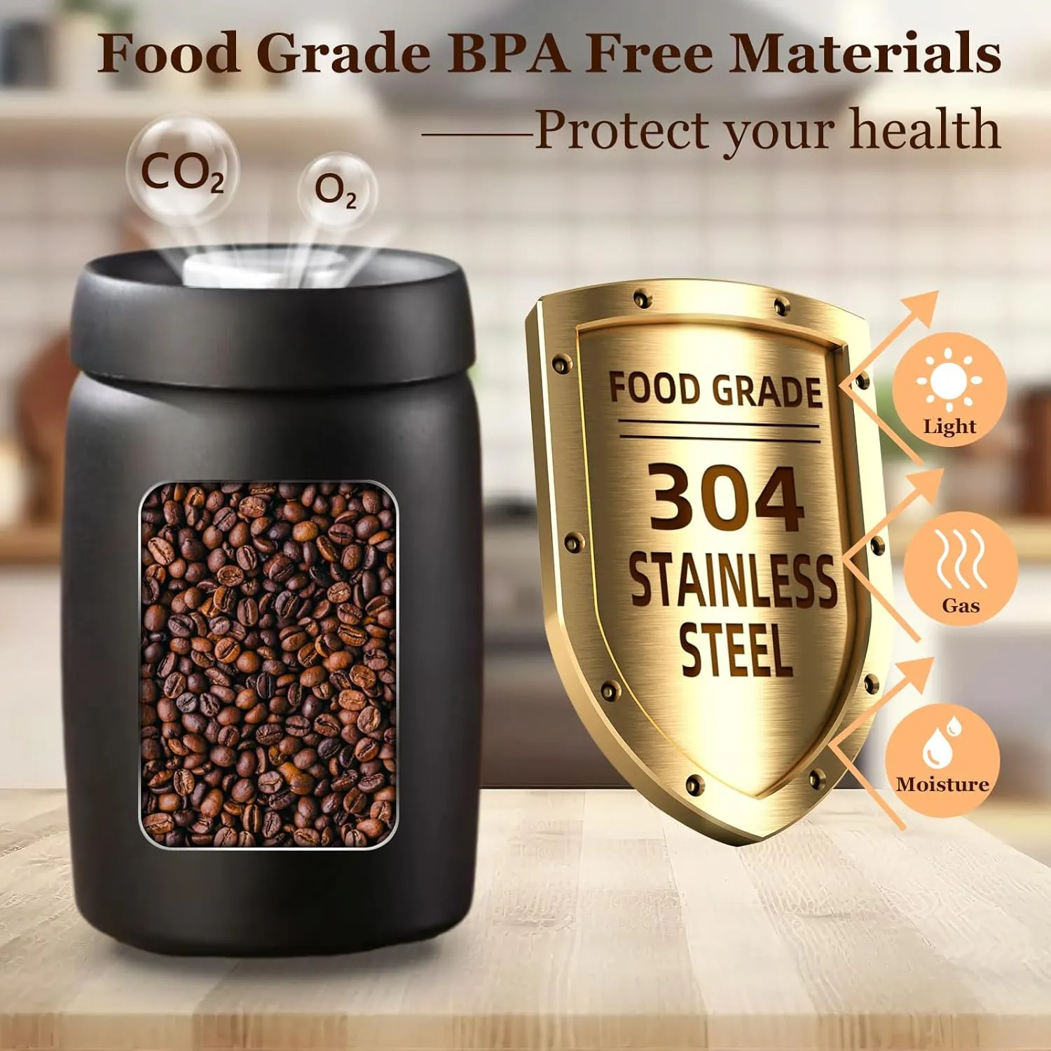 Coffee Vacuum Canister, 16oz Coffee Bean Storage, Stainless Steel Airtight Food Storage Container, Press Out Excess Air Preserve Food Freshness, Perfect for Coffee Beans,Loose Leaf Tea