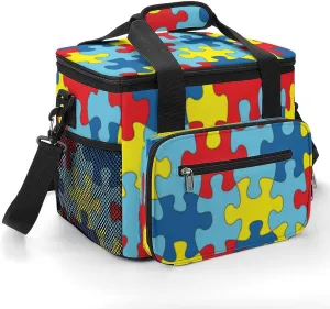 Colorful Autism Awareness Puzzle 22.5L Insulated Camping Coolers Bag Large Leakproof Ice Chest for Beach Travel Picnic